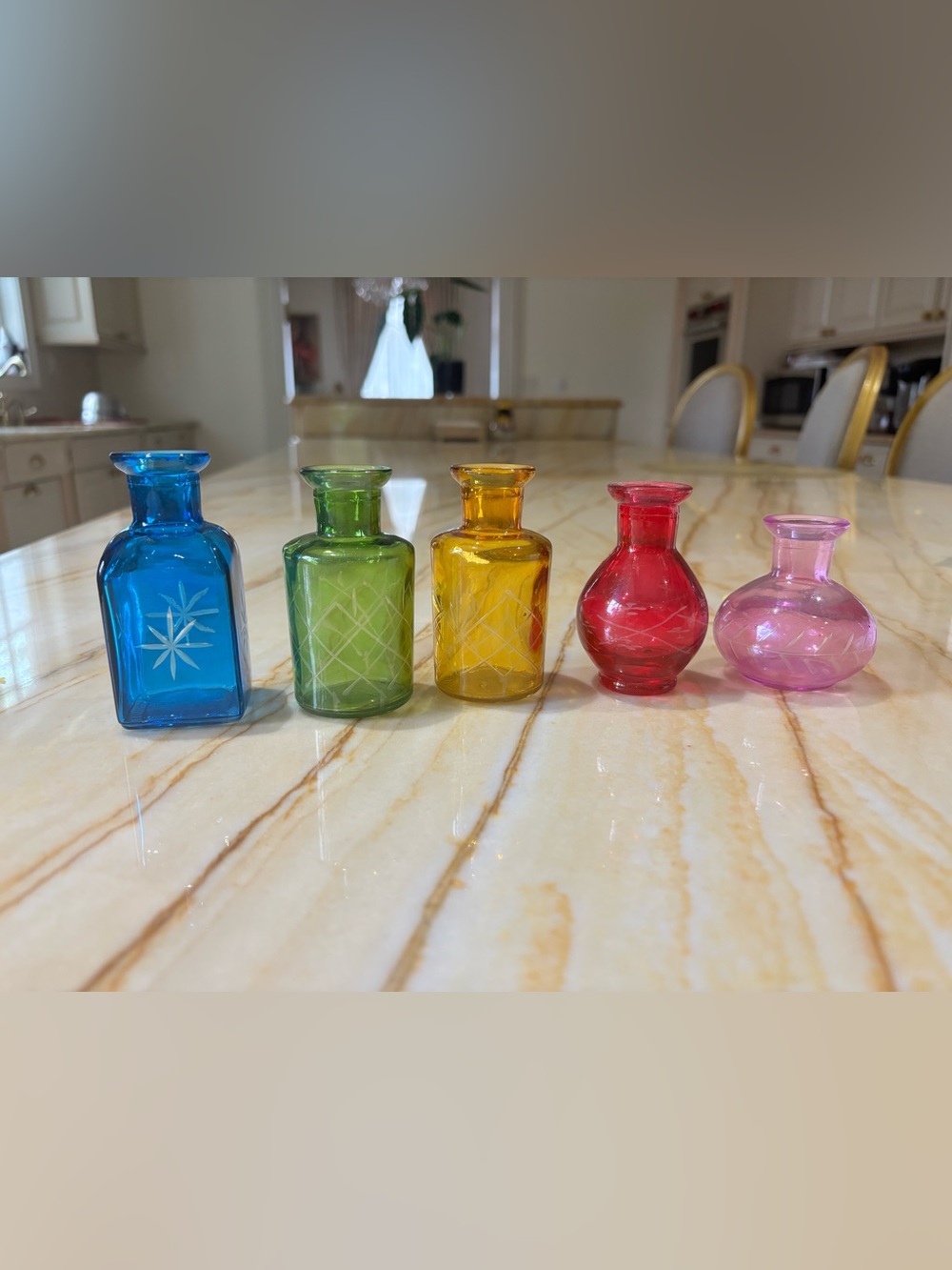 Colorful Mini Glass Vase Set - Green, Yellow, Red